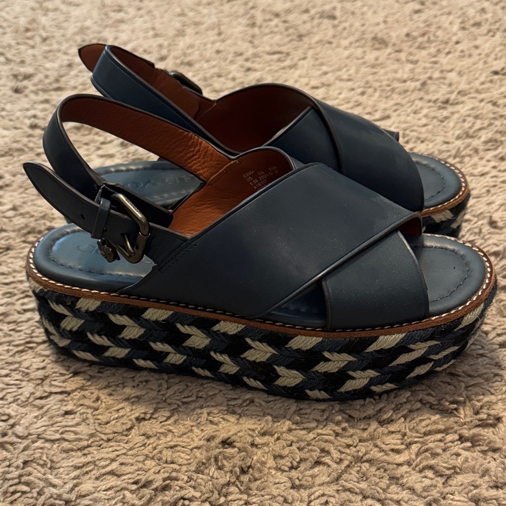 Coach crisscrossed Navy Platform Sandals - Real Leather